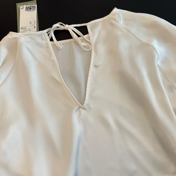 H&M Cream Crop Tie Back Blouse - Picture 10 of 12